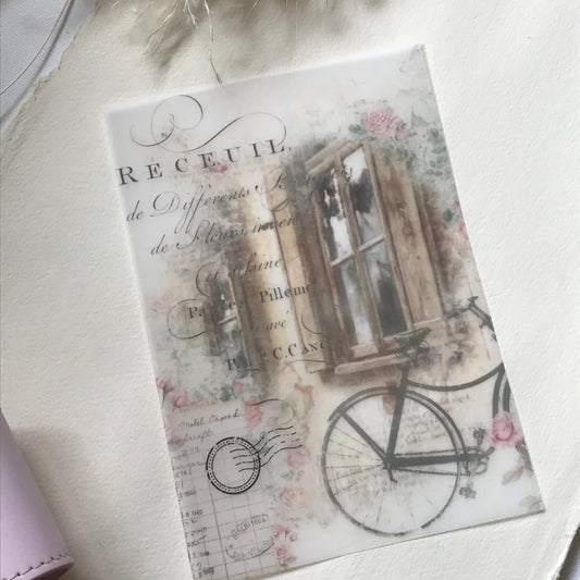 Decorative vellum with vintage design featuring a bicycle