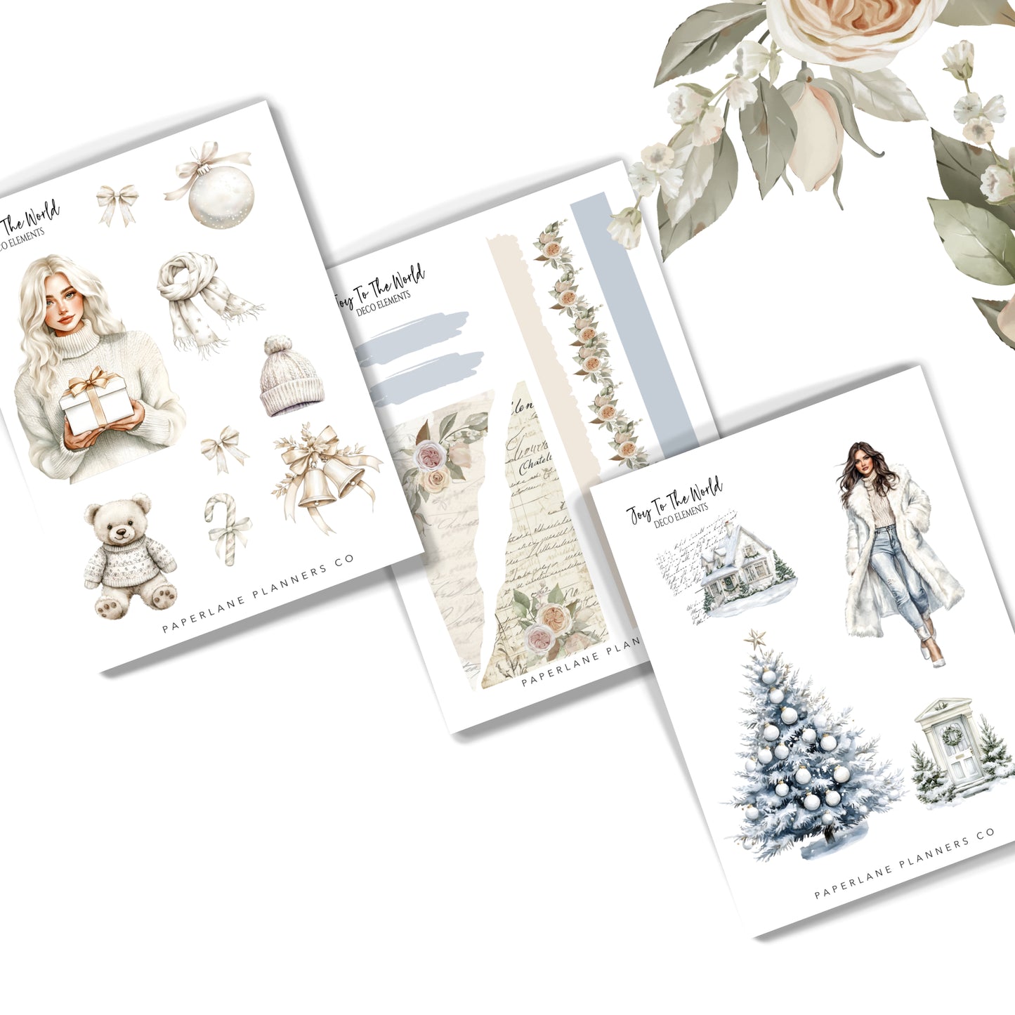 Collection of Christmas-themed stickers with decorative elements