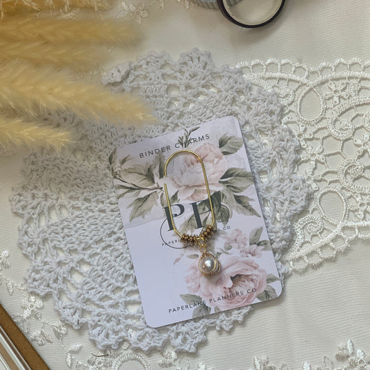 PEARL BALL IN  GOLD CLASP CHARM ON A LARGE PAPERCLIP