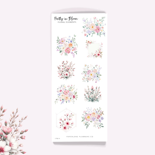 A sheet of floral decoration stickers with various floral designs in different colours - Paperlane Planners Co