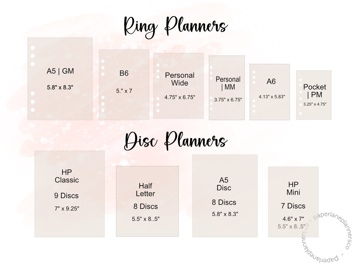 A Time of Wonder Planner Dashboard Sizes- Paperlane Planners Co
