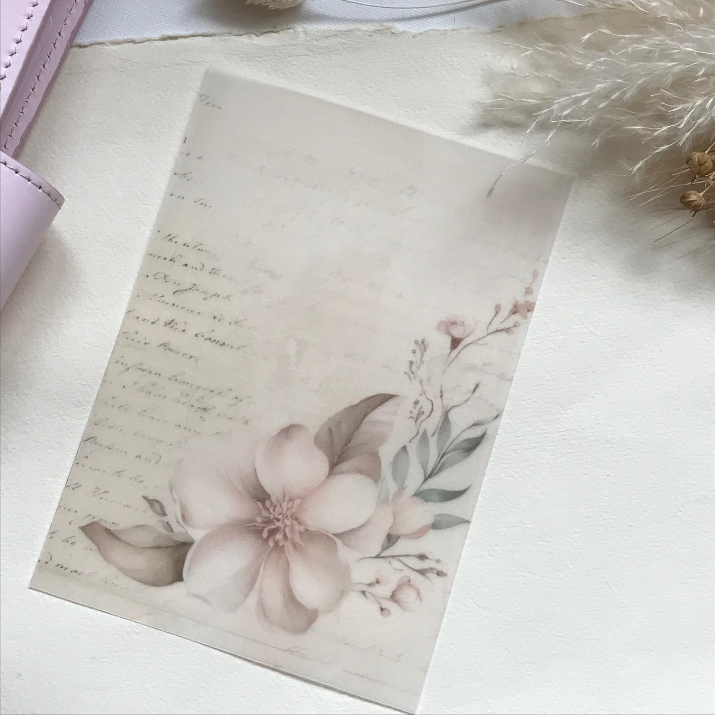 Floral Vellum with vintage script.