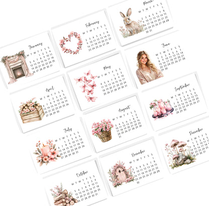 Set of 12 monthly calendar cards 2026 - Paperlane Planners Co