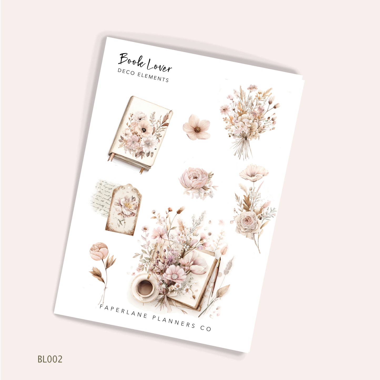 Planner Sticker sheet with floral designs and 'Paperlane Planners Co' branding 