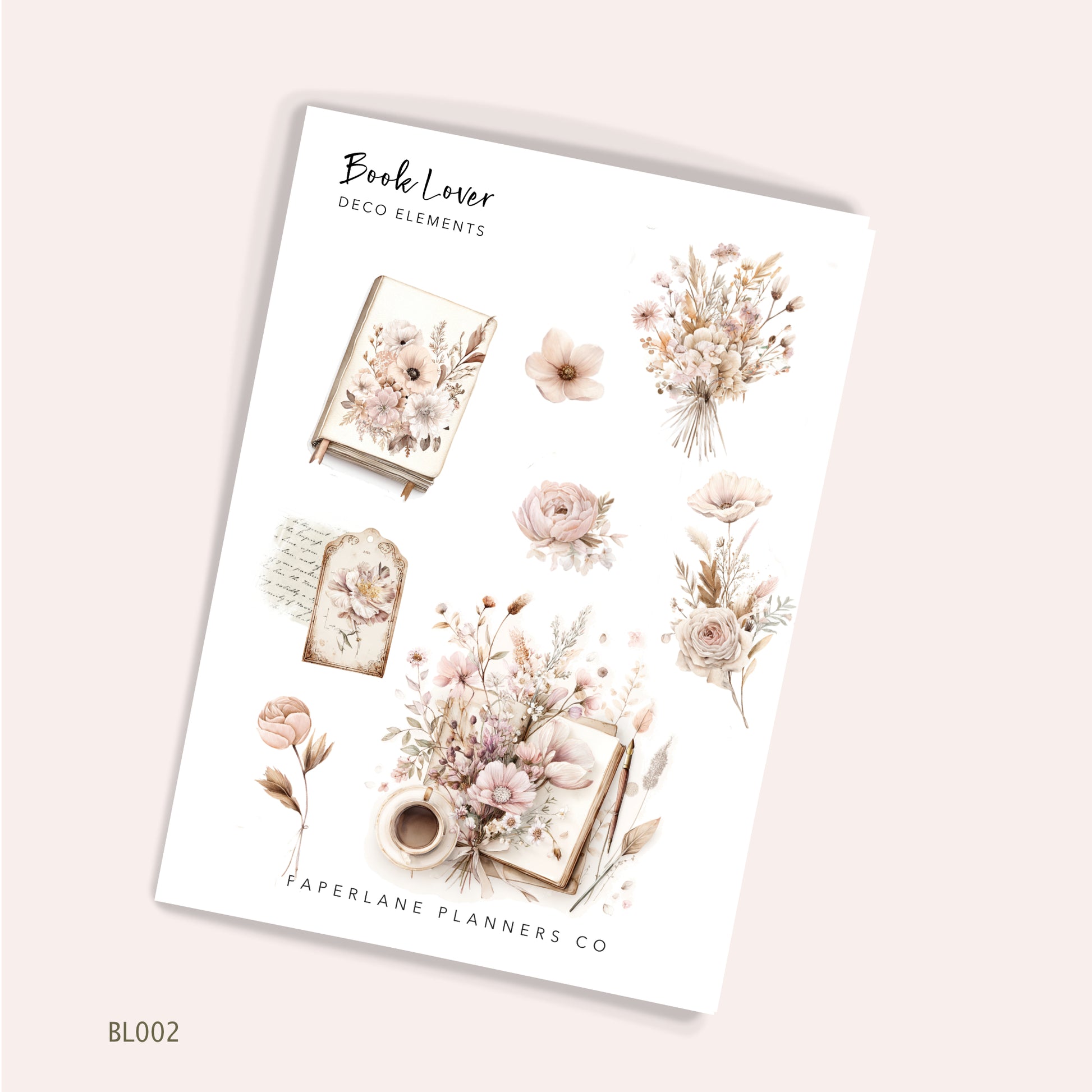 Planner Sticker sheet with floral designs and 'Paperlane Planners Co' branding 
