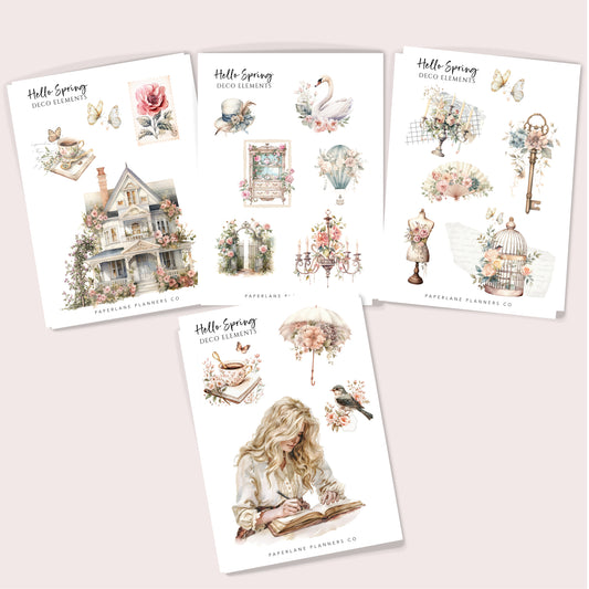 Set of 4 transparent sticker sheets, spring themed. - Paperlane Planners Co
