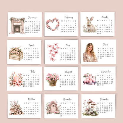 Set of 12 monthly calendar cards 2026 - Paperlane Planners Co