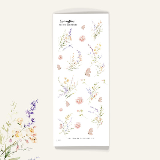 A sheet of floral deco stickers with various flowers - Paperlane Planners Co