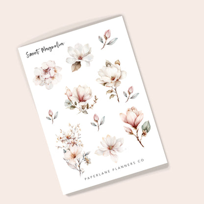 Magnolia floral sticker sheet - Paperlane Planners Co